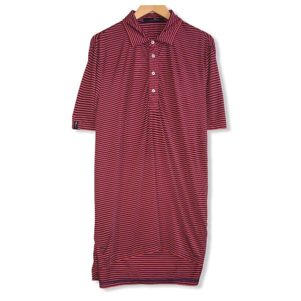 RLX Ralph Lauren Men's Size Large Orange/Blue Striped Button Front Golf Polo euc